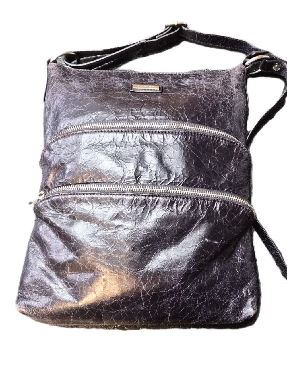 Danier Plum Crinkled Leather Crossbody Bag Whimsigoth Fairy Grunge Indie Sleaze